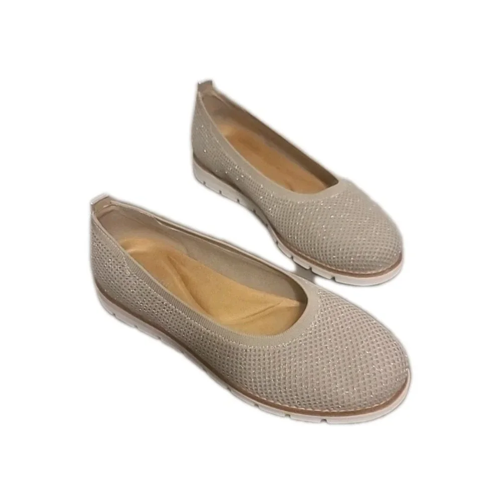 NEW EASY SPIRIT FLEX TECH Women's KELLINA ALMOND KNIT‎ GOLD BALLET FLATS